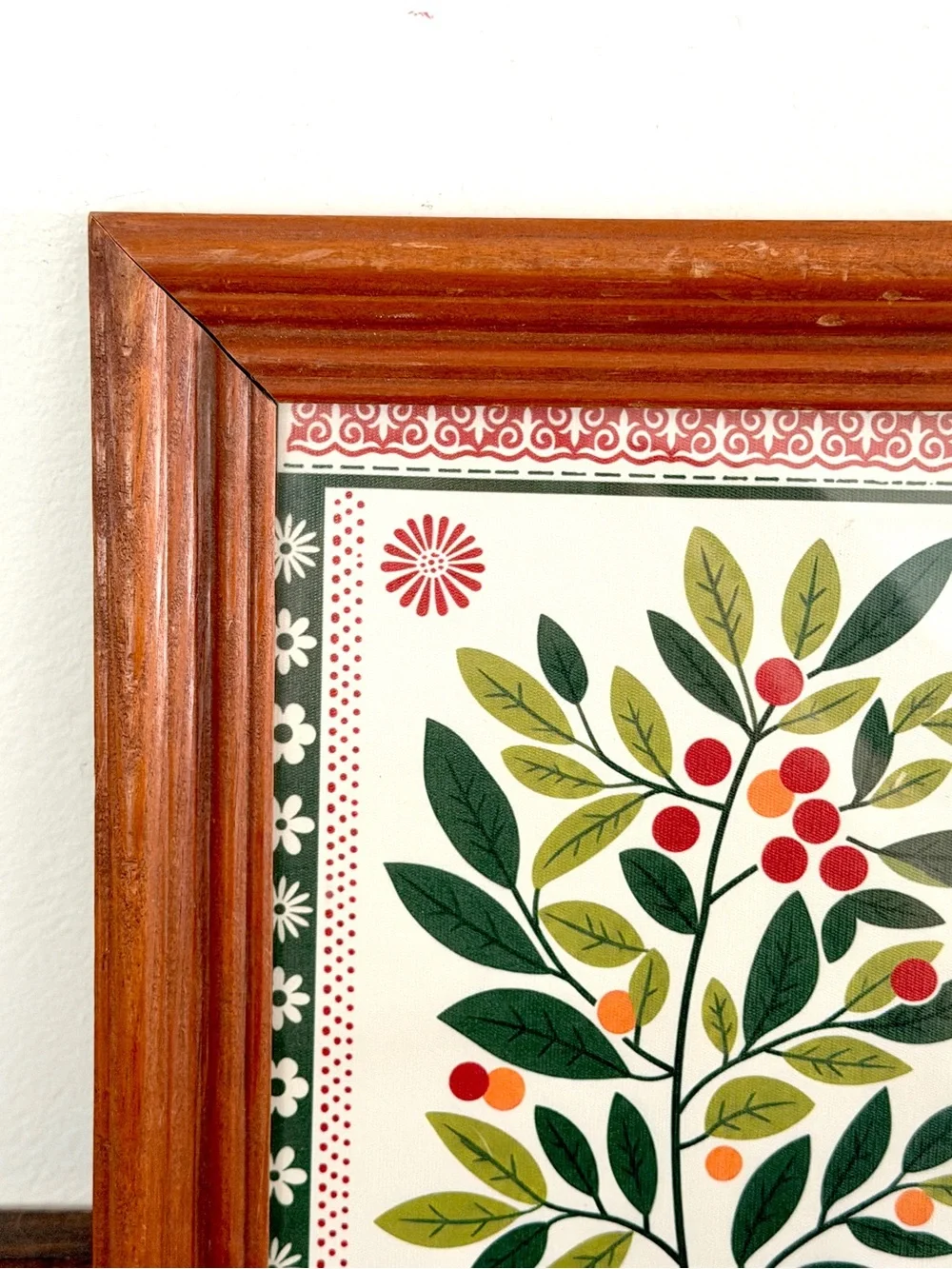 Vintage Style Botanical Berry Folk Art Print Wood Framed Wall Decor Cottagecore